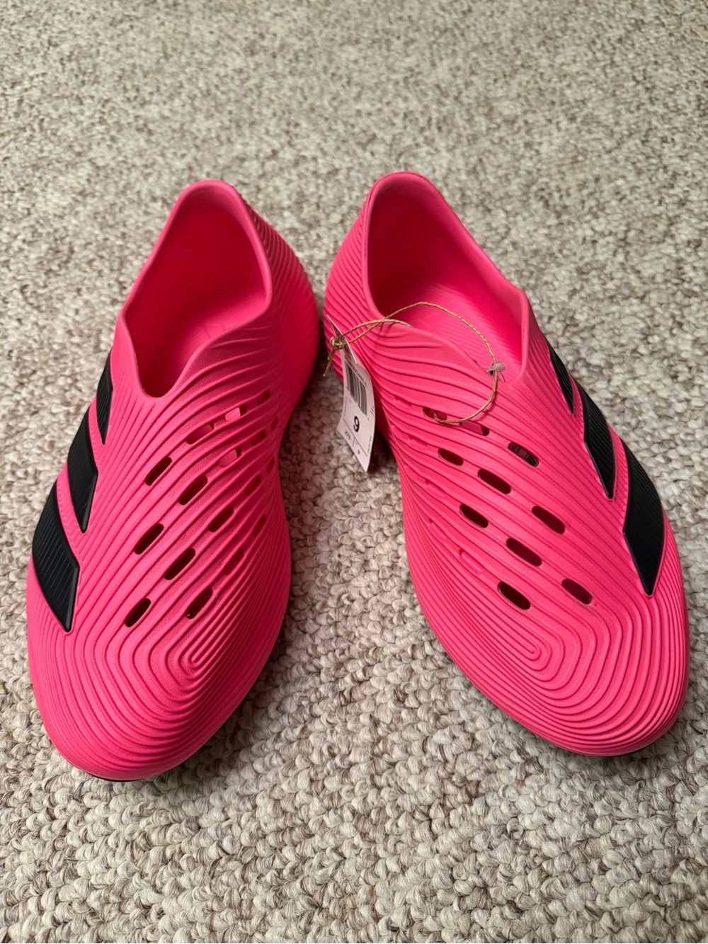 adidas Pink Slip-On Water Sandals with Black Stripes